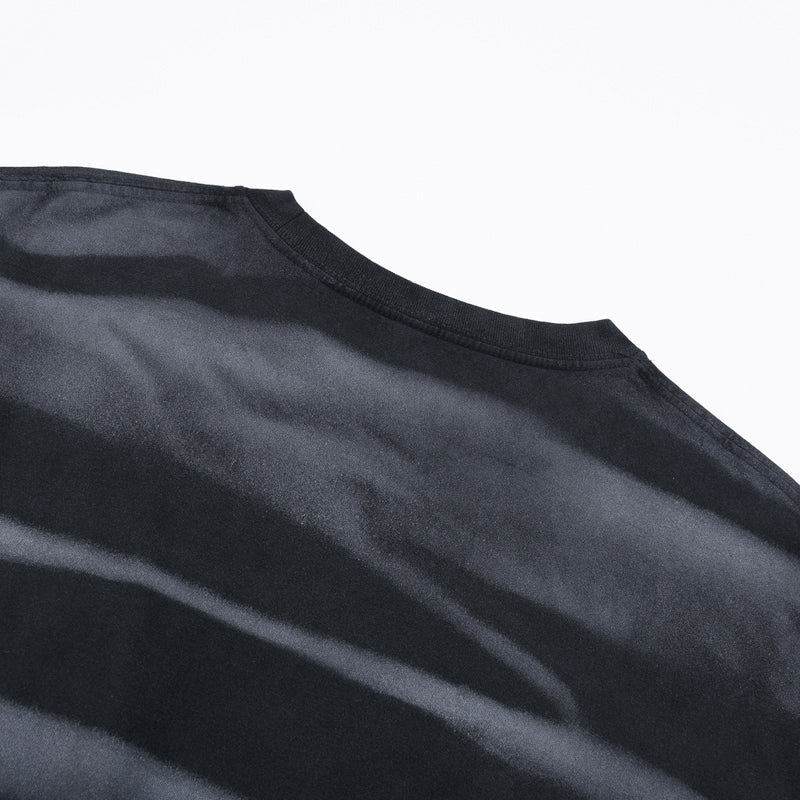 Stripe Tie-Dye Distressed Edge Tee 7.5oz