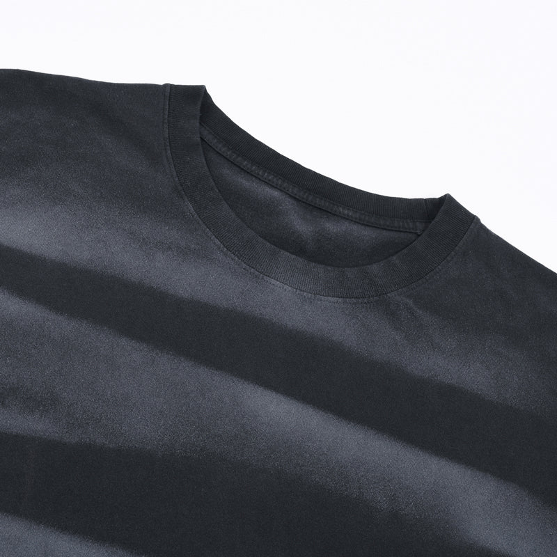 Stripe Tie-Dye Distressed Edge Tee 7.5oz