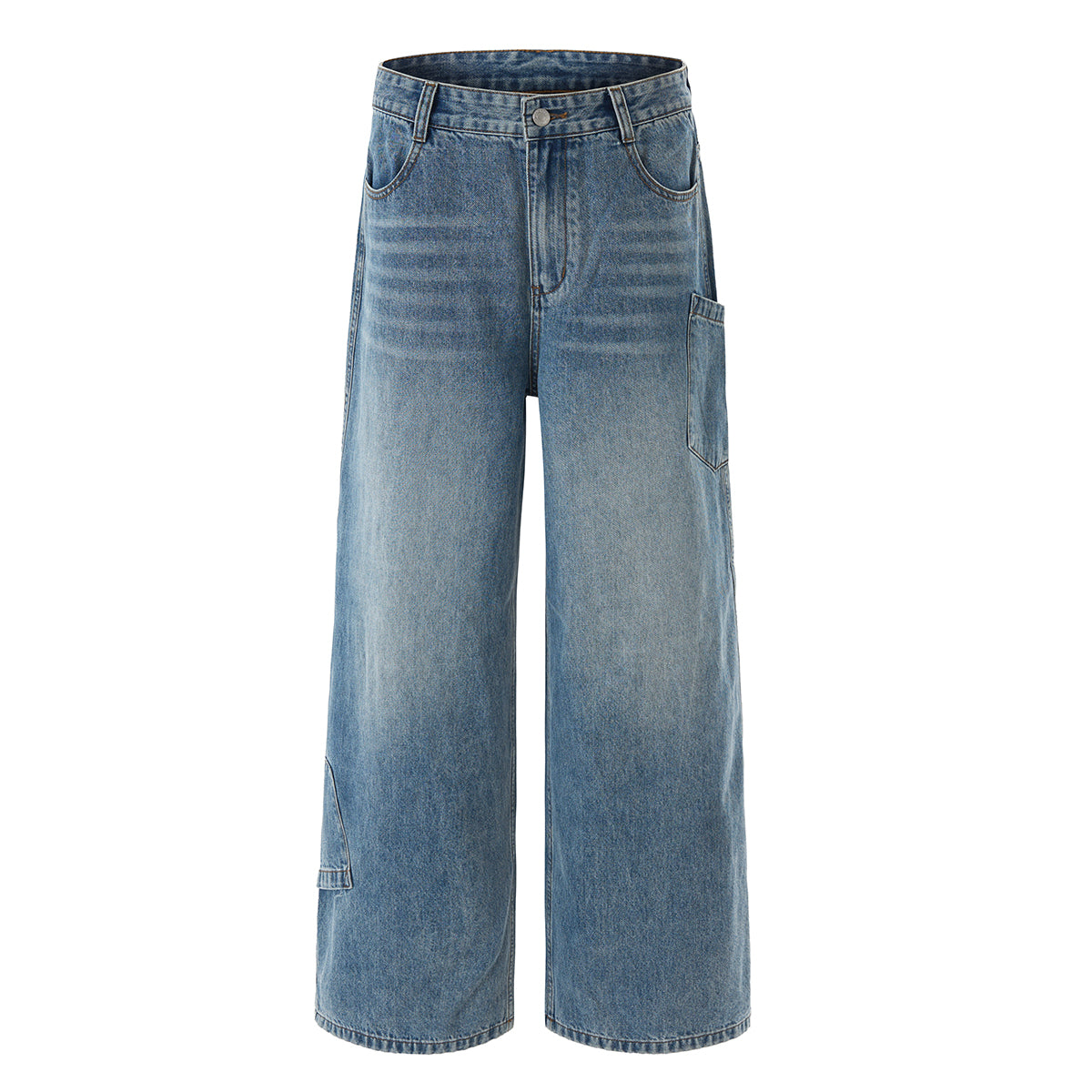 Vintage Washed Light Blue Carpenter Wide-Leg Jeans