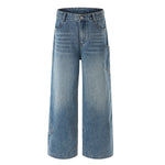 Vintage Washed Light Blue Carpenter Wide-Leg Jeans