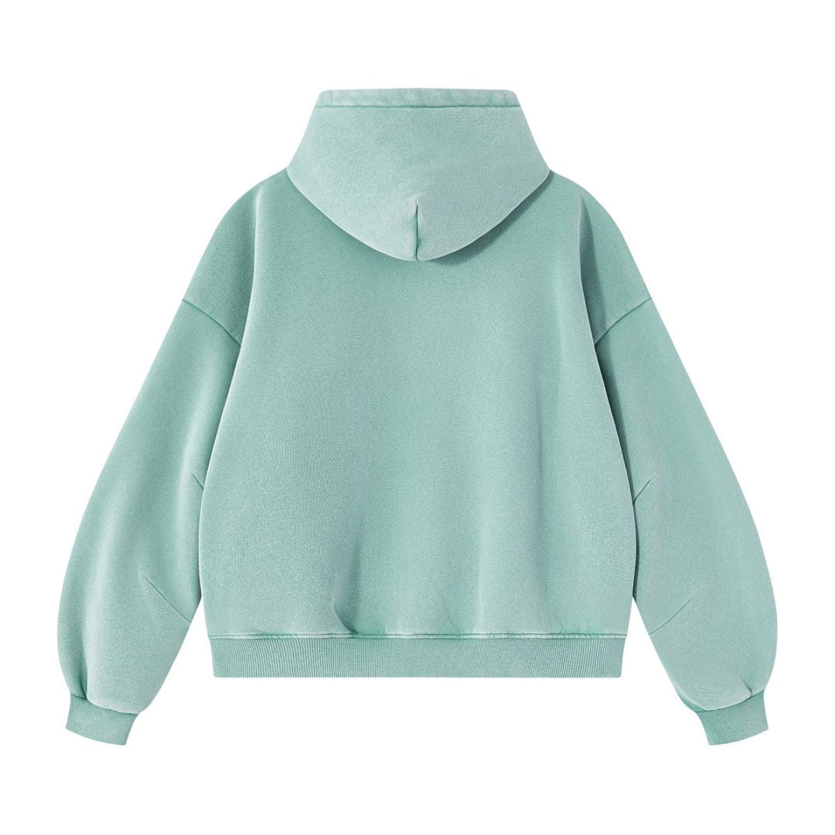 Vintage Washed Distressed Curved‑Sleeve Fleece‑Lined Hoodie