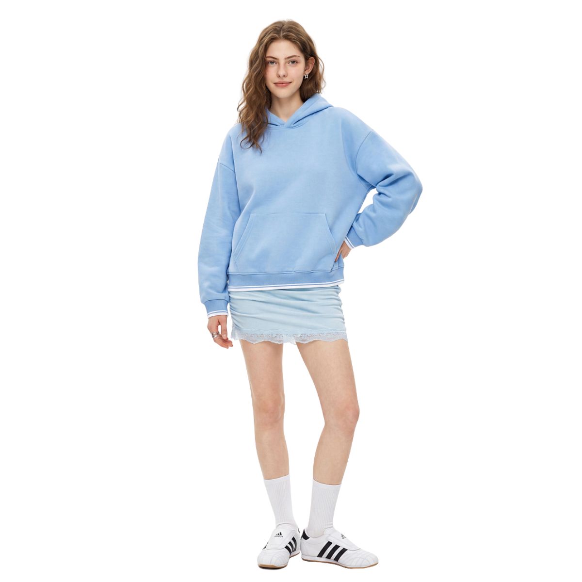 Color‑Block Ribbed Loose Warm Hoodie