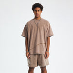 Camiseta de patchwork con bordes sin rematar, lavada, 8 oz