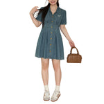 Minivestido vaquero con corsé bordado con lazo