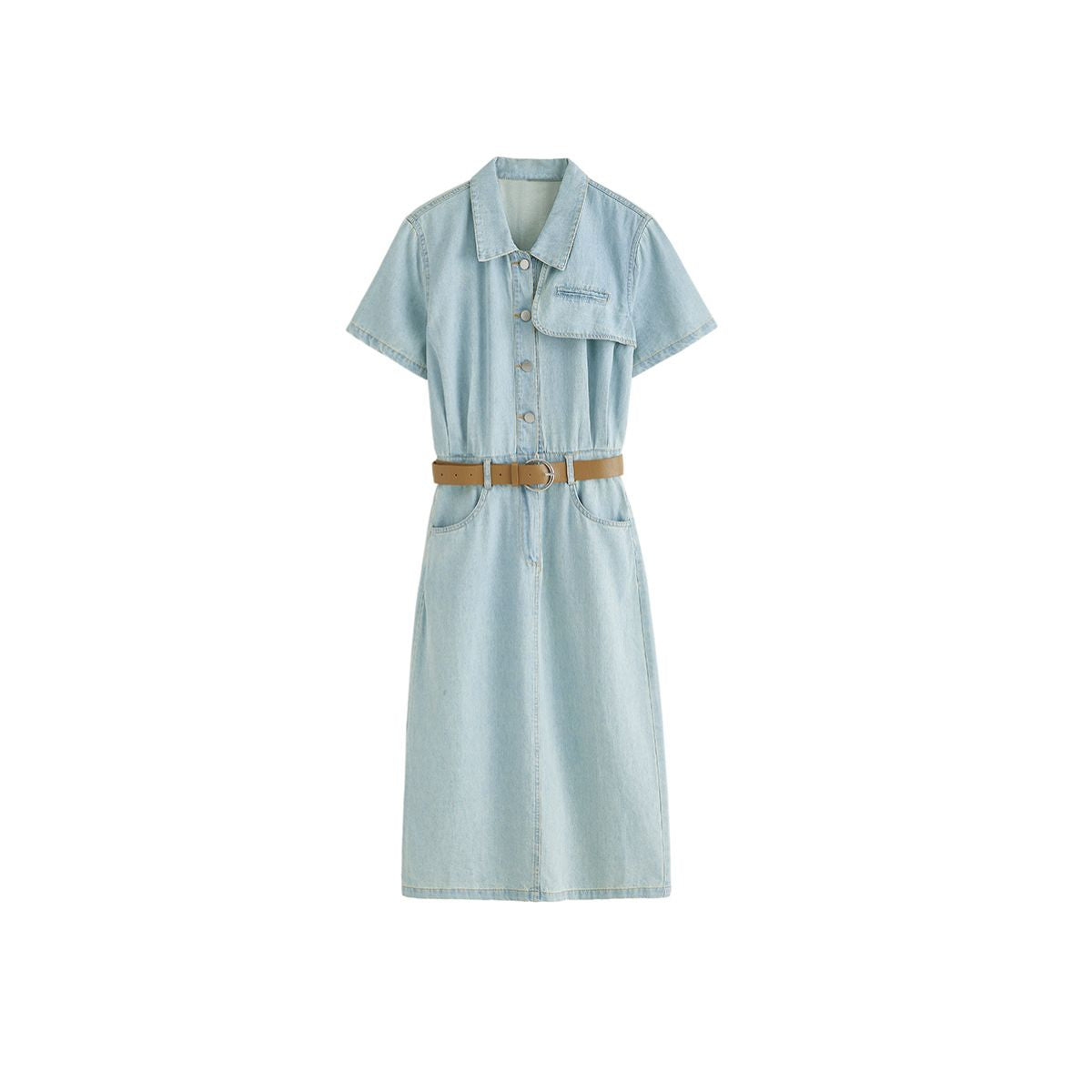 Vestido camisero vaquero midi plisado de manga corta