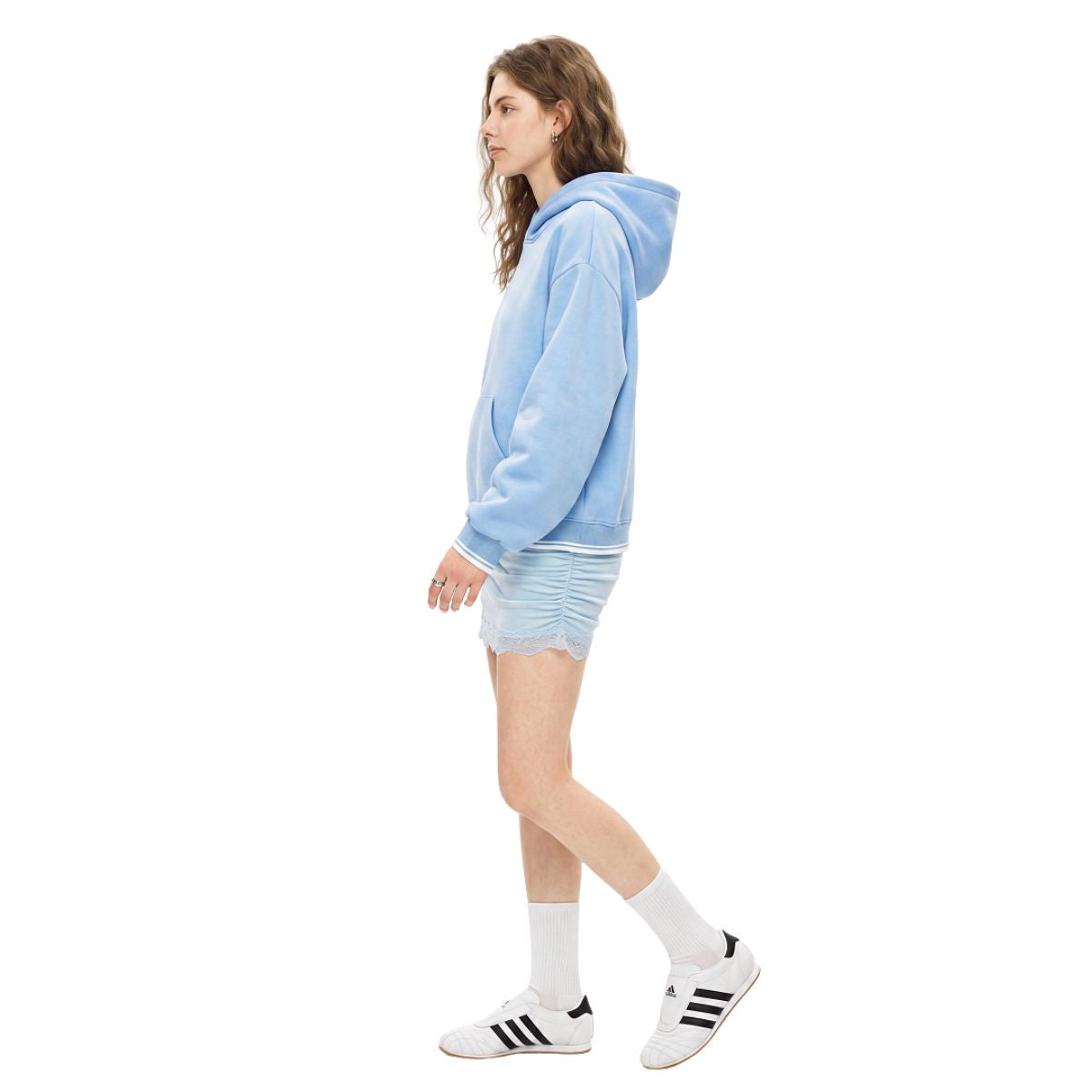 Color‑Block Ribbed Loose Warm Hoodie