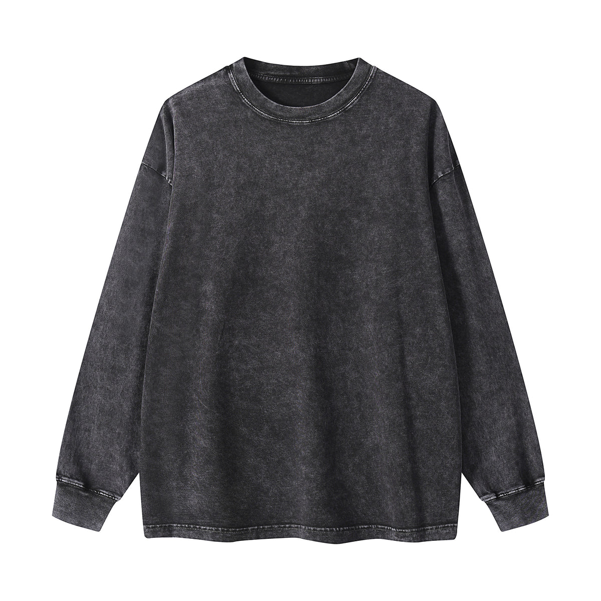 Crew Neck Acid Wash Sweatshirt-INNBLAC Fashion Apparel