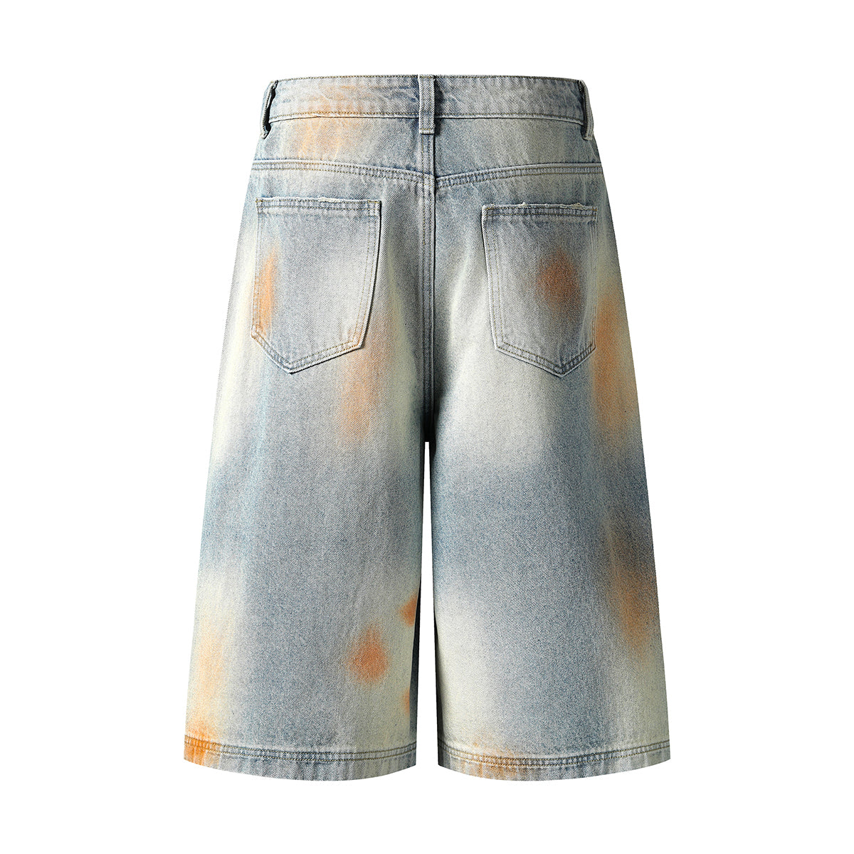 Rust-Dyed Ripped Bermuda Shorts