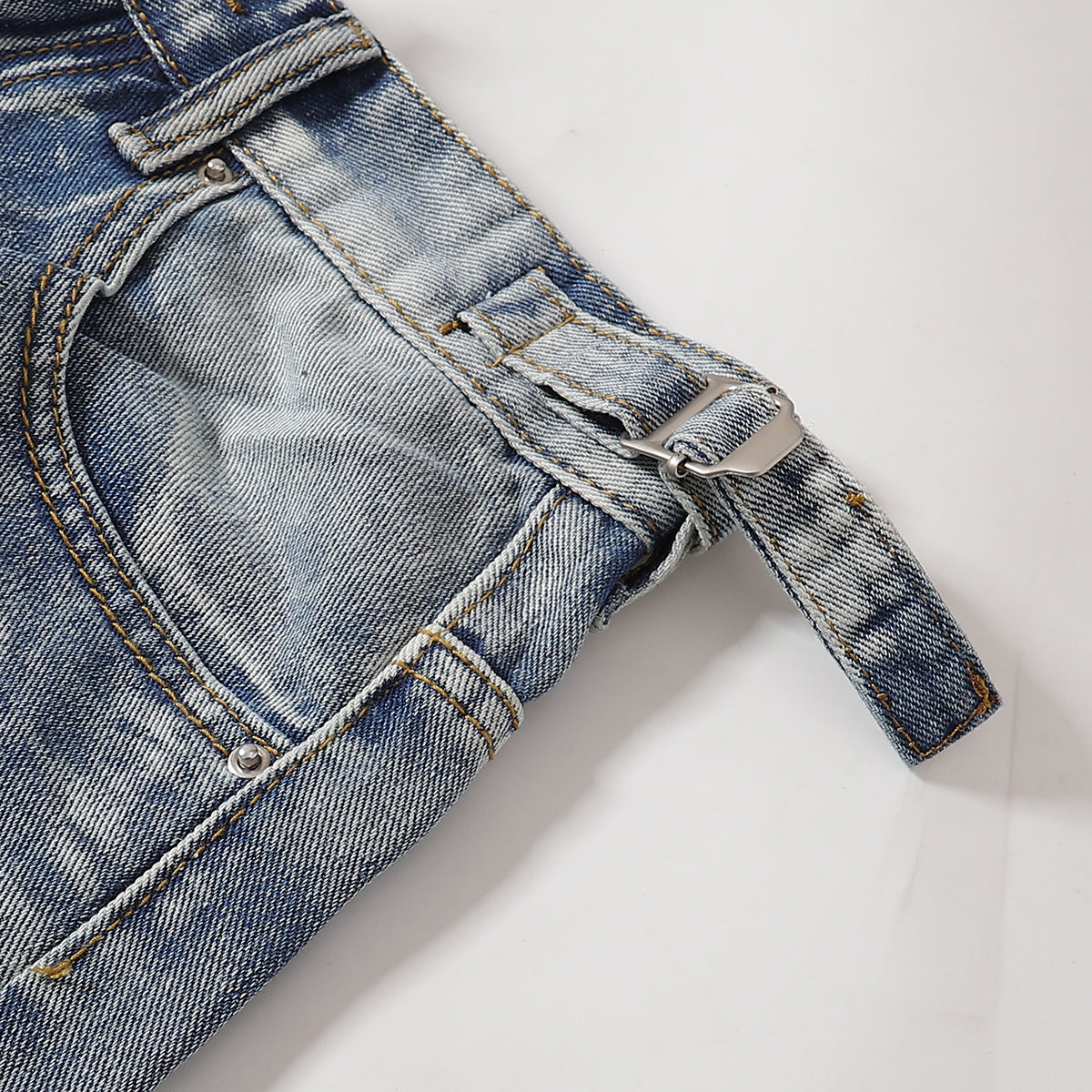 Adjustable Side Strap Distressed High Waist Shorts