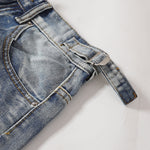 Adjustable Side Strap Distressed High Waist Shorts