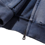Boxy Cropped Stacked Sleeve Ripped Distressed Full Zip Hoodie