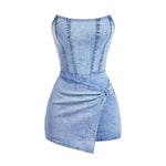 Women's Y2K Strapless Bodycon Wrap Front Short Denim Romper