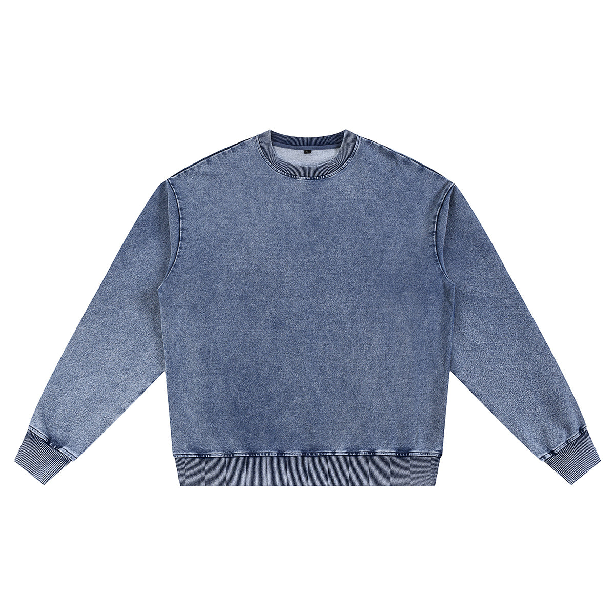 Crew Neck Washed Knit Denim Sweatshirt