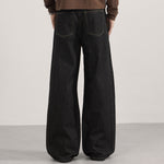 Contrast Stitching Wide Leg Dark Wash Denim Jeans