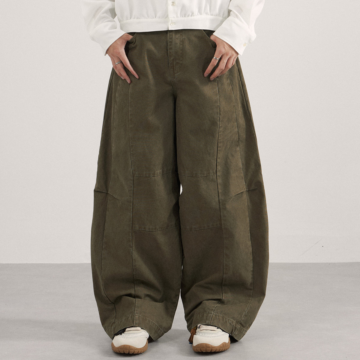 Curved Blade Wide Leg Patchwork Casual Pants