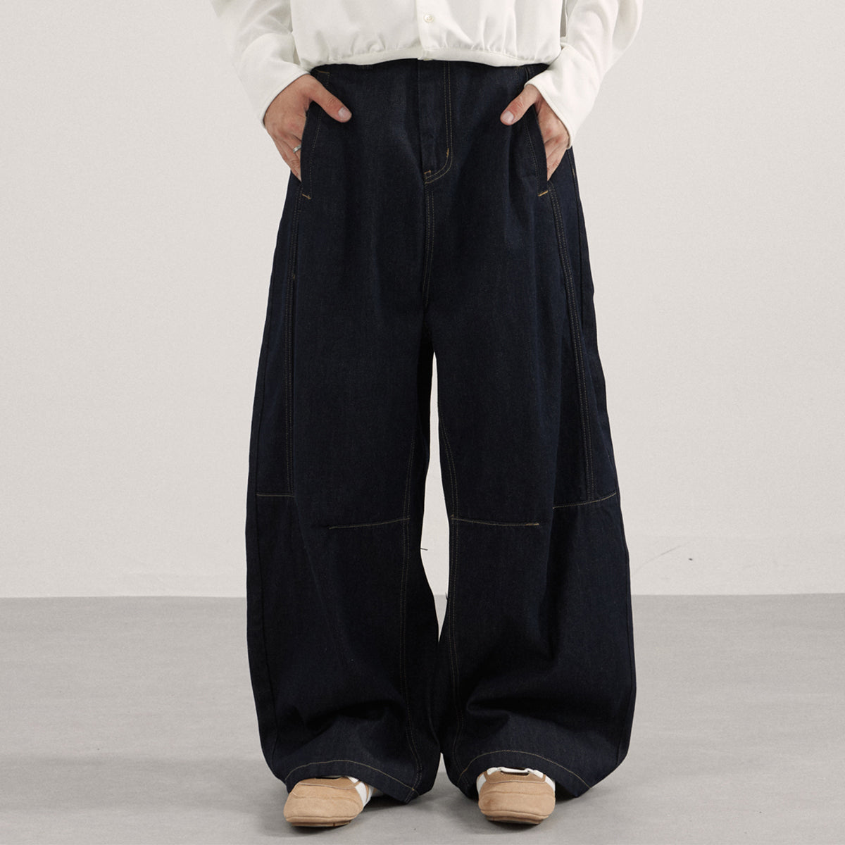Knife Cut Patchwork High Waist Wide Leg Jeans