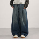 High Waist Pleated Wide Leg Vintage Wash Jeans