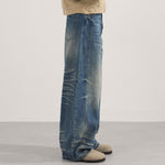 Wide Leg Vintage Washed Distressed Denim Pants