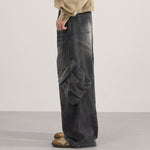 Cargo Wide Leg Distressed Wash Denim Jeans