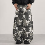 Utility Style Camo Print Wide Leg Cargo Pants