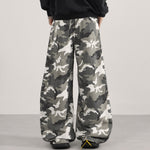 Utility Style Camo Print Wide Leg Cargo Pants