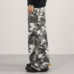 Utility Style Camo Print Wide Leg Cargo Pants