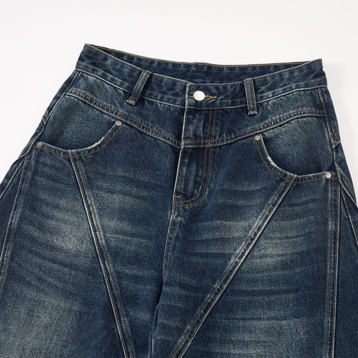 Retro Patchwork Curved Blade Denim Jeans