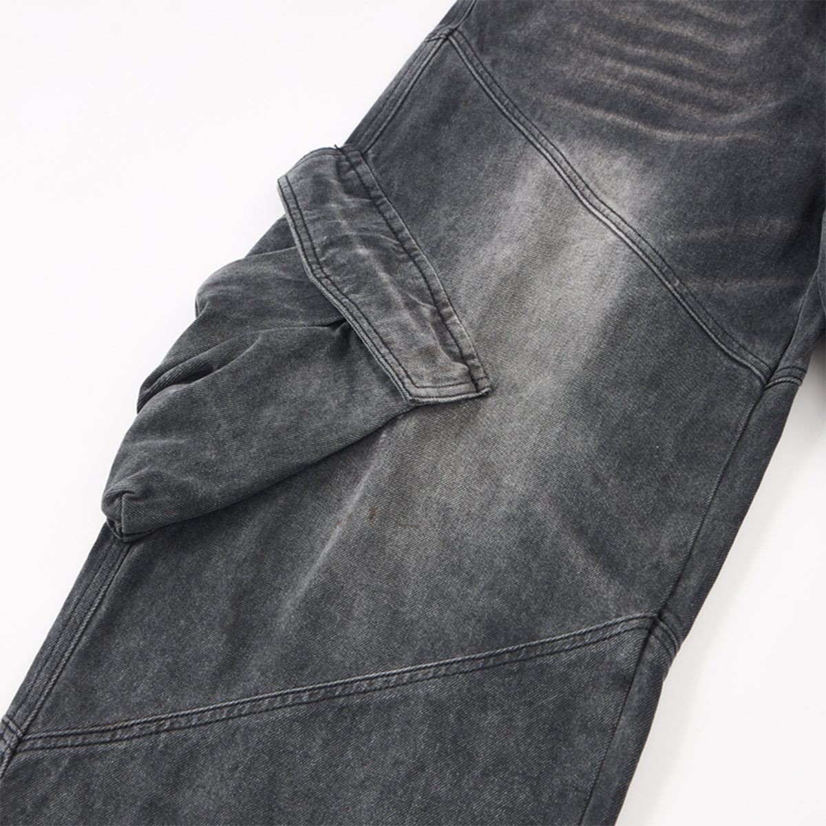 Cargo Wide Leg Distressed Wash Denim Jeans