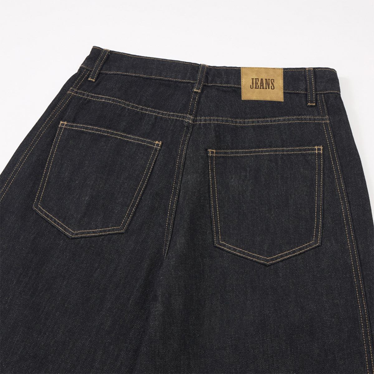 Contrast Stitching Wide Leg Dark Wash Denim Jeans