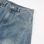 Distressed Cargo Style Wide Leg Denim Jeans