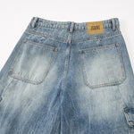 Distressed Cargo Style Wide Leg Denim Jeans