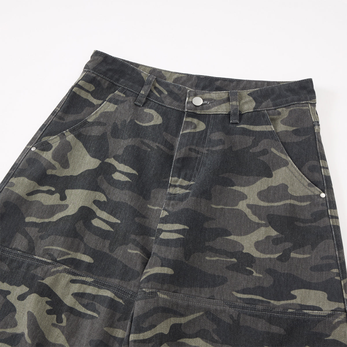 Camo Print Cargo Wide Leg Denim Jeans