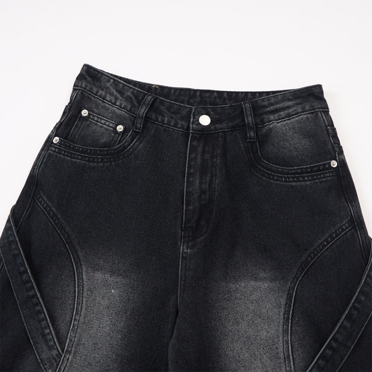 Artistic Patchwork Vintage Black Wide Leg Jeans