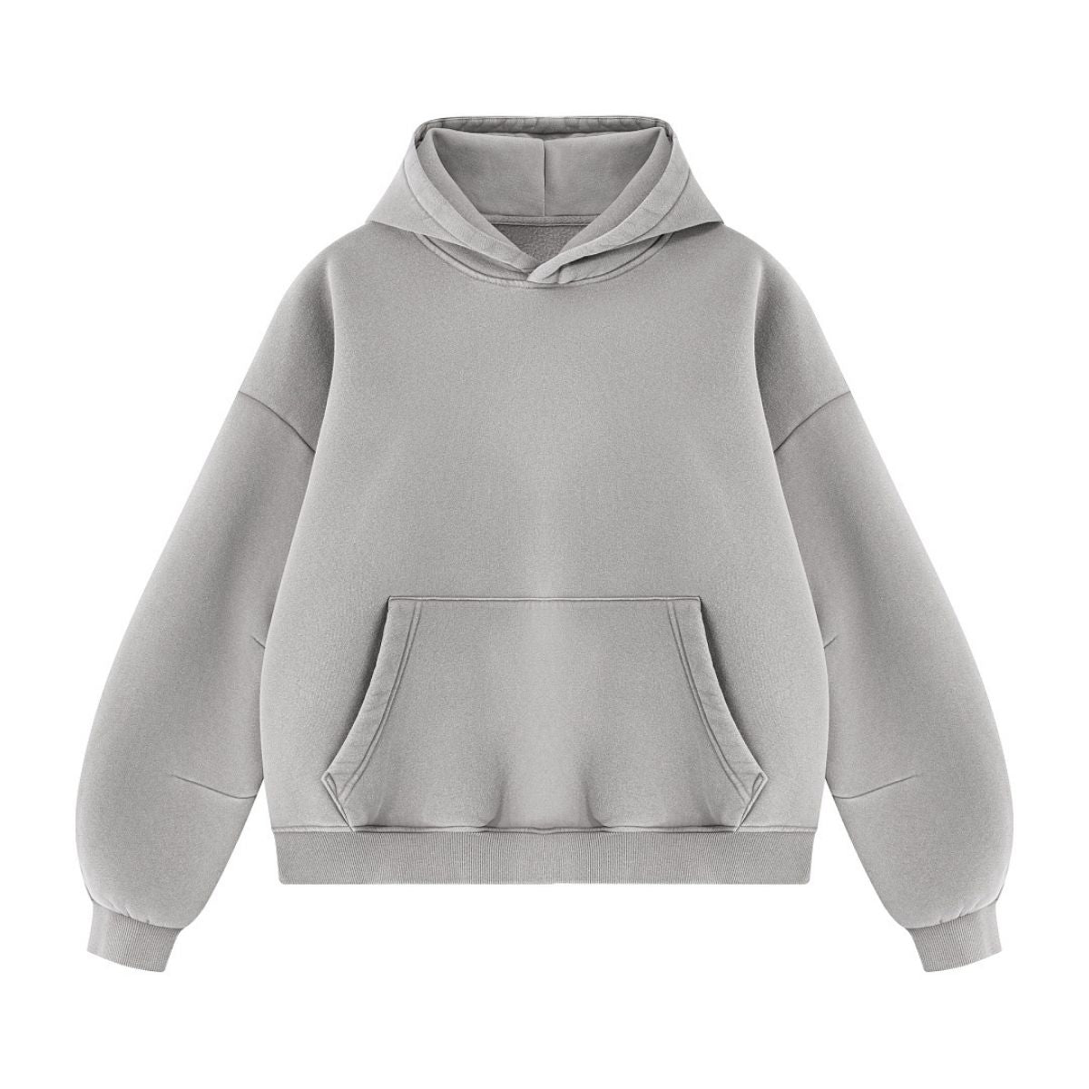 Vintage Washed Distressed Curved‑Sleeve Fleece‑Lined Hoodie