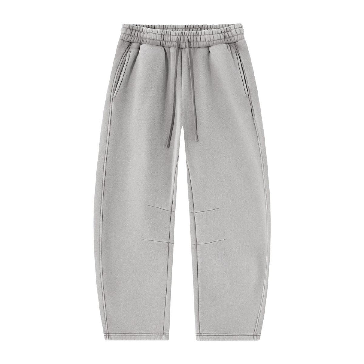 Vintage Washed Fleece‑Lined Elastic Waist Curved Leg Pants
