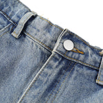 Washed Faded Dog-Embroidered Barrel-Leg Jeans