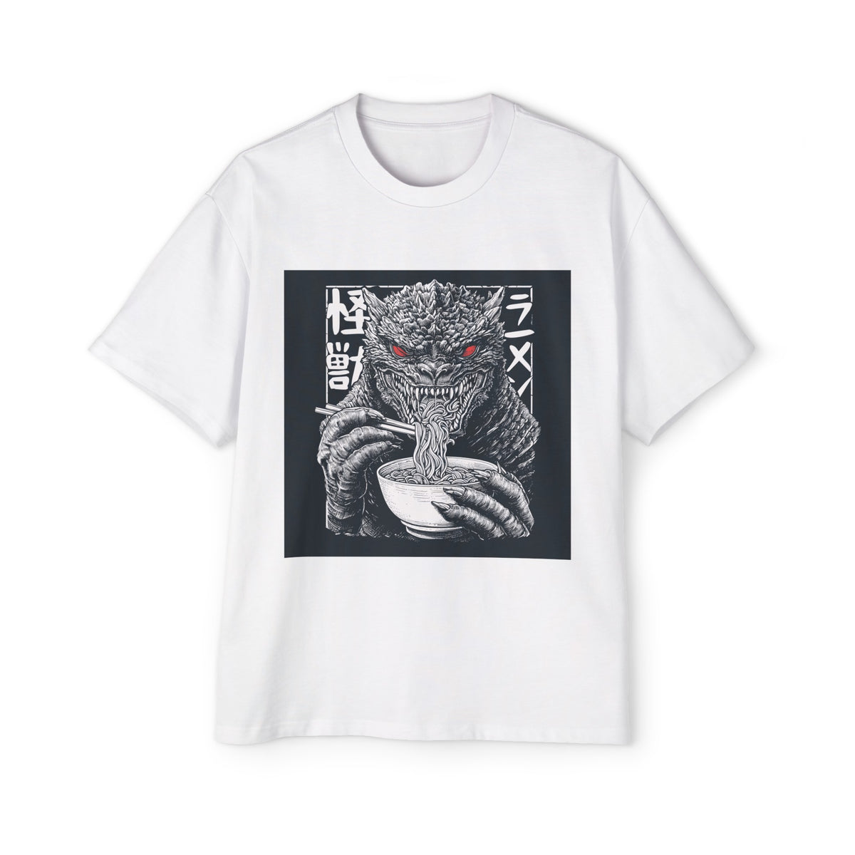 Japanese Kaiju Eating Ramen Graphic Tee-INNBLAC Fashion Apparel