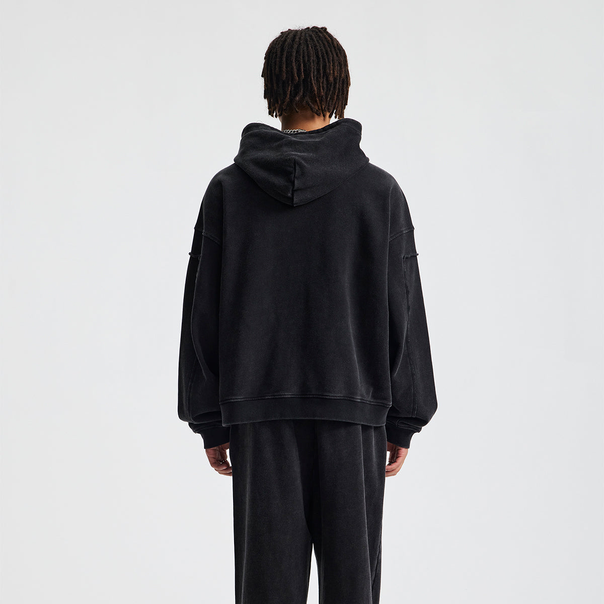 Vintage Washed Oversized Zip Up Distressed Hoodie