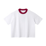 Oversized Color-Block Ribbed Collar Comfortable Tee