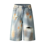 Rust-Dyed Ripped Bermuda Shorts