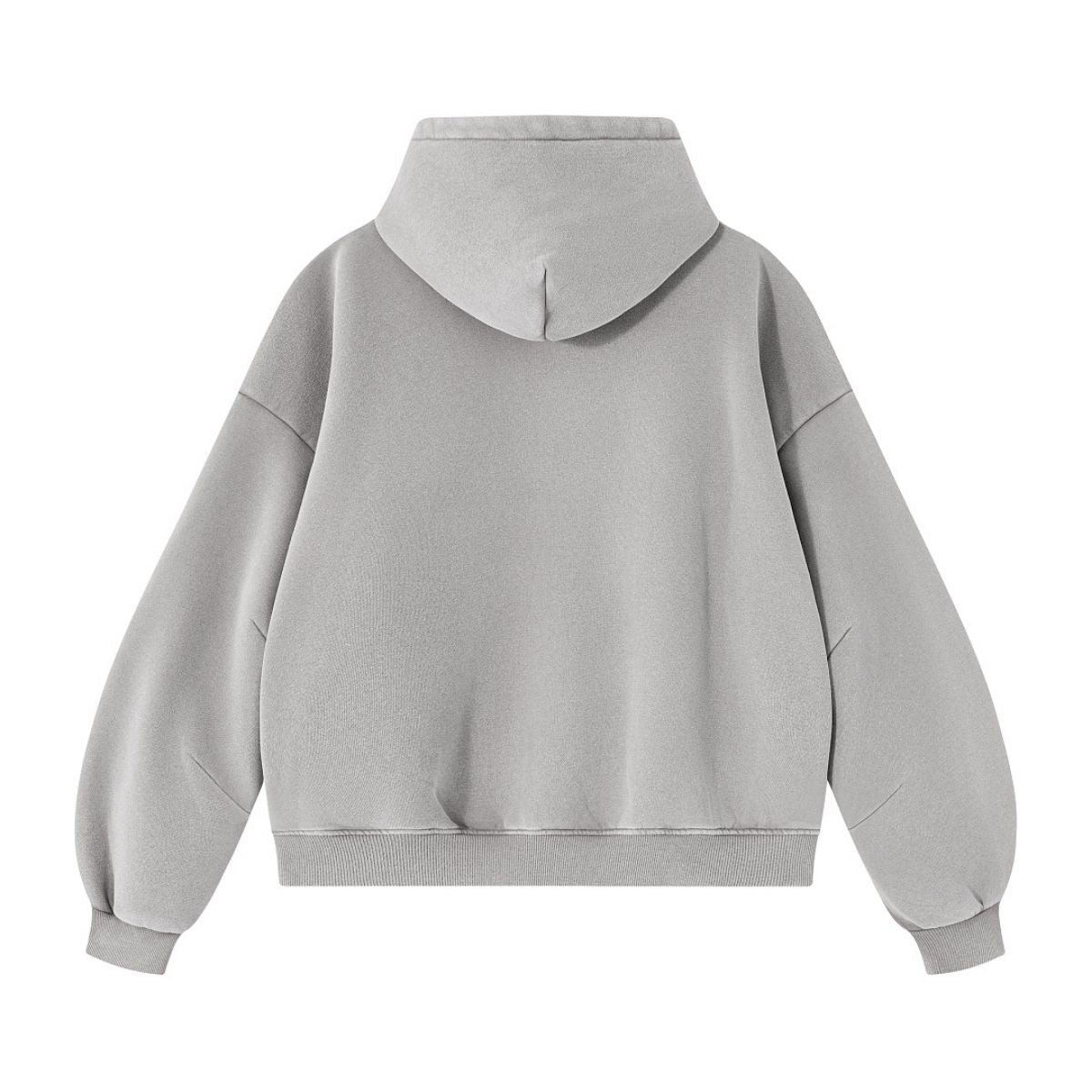 Vintage Washed Distressed Curved‑Sleeve Fleece‑Lined Hoodie