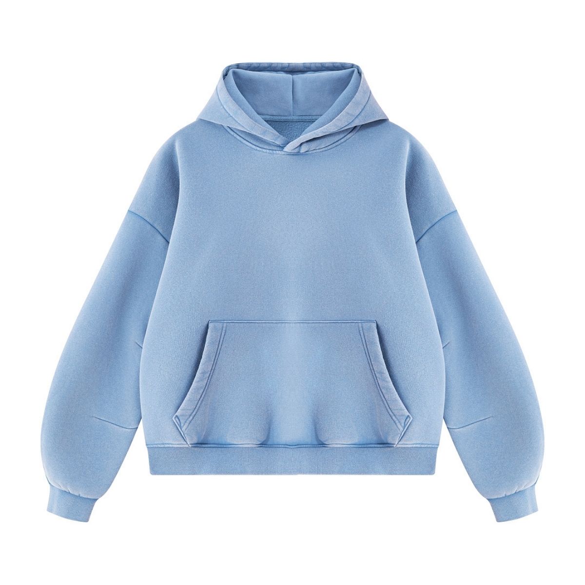 Vintage Washed Distressed Curved‑Sleeve Fleece‑Lined Hoodie