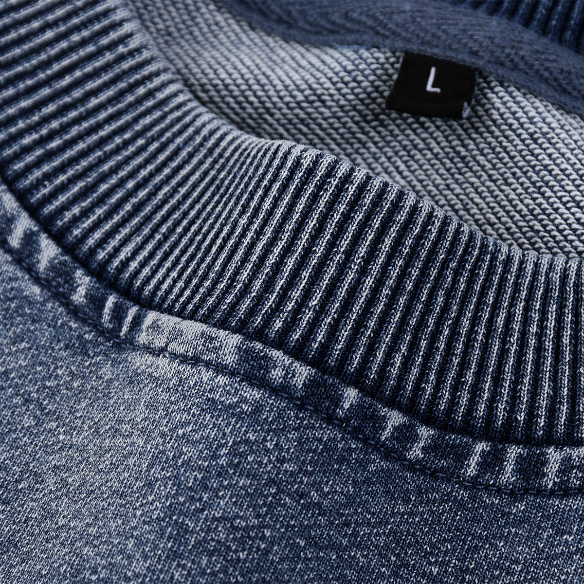 Crew Neck Washed Knit Denim Sweatshirt
