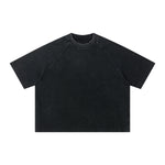 Boxy Waffle Washed Distressed Raglan Tee