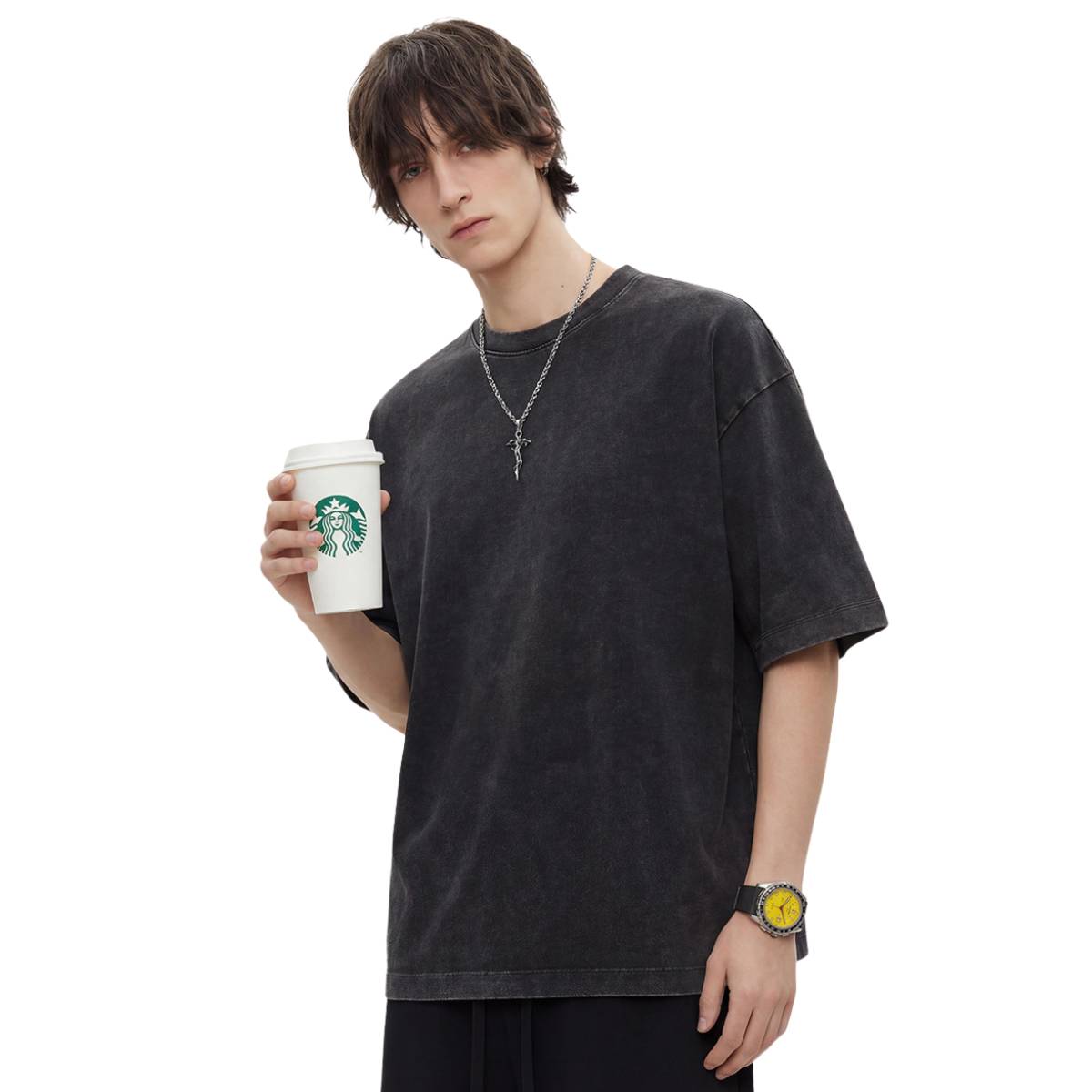 Camiseta destructiva de peso pesado con borde crudo de 10 oz