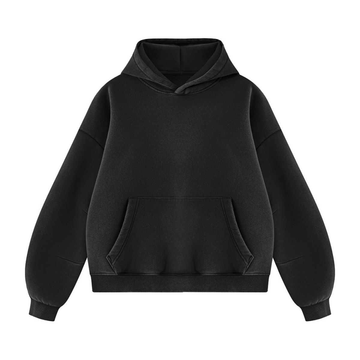 Vintage Washed Distressed Curved‑Sleeve Fleece‑Lined Hoodie