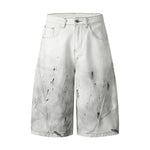 Ink-splatter Barrel Leg Denim Shorts