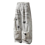 Vintage Wash Star Pattern Baggy Straight Leg Cargo Jeans