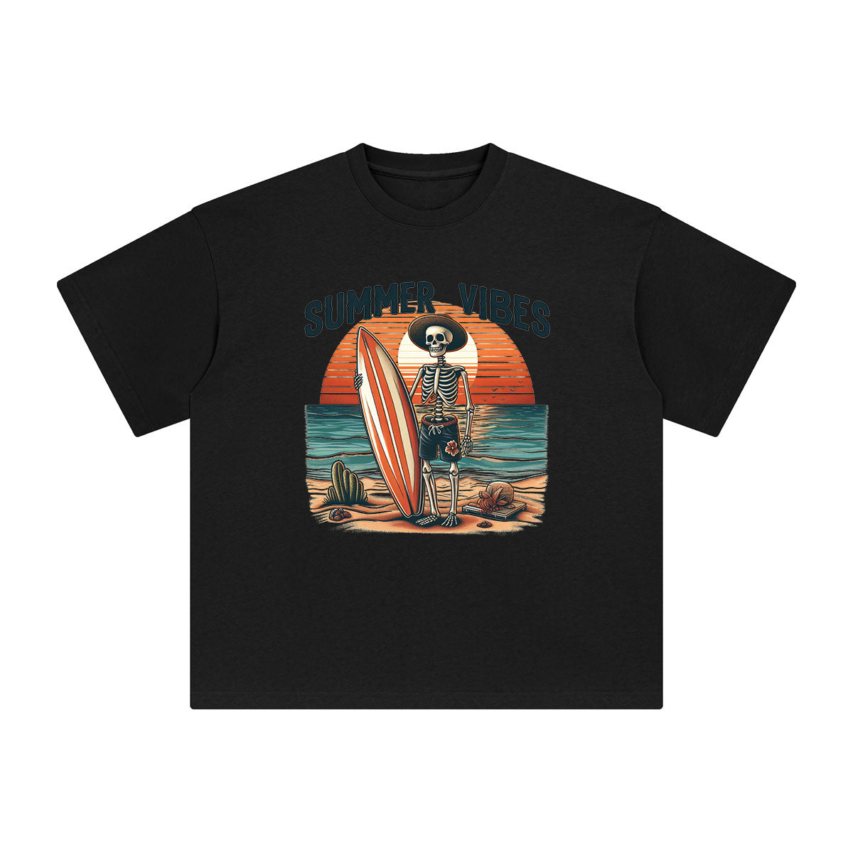 Summer Vibes Skeleton Graphic Tee-INNBLAC Fashion Apparel