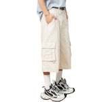 Beige Oversized Cargo Cropped Pants
